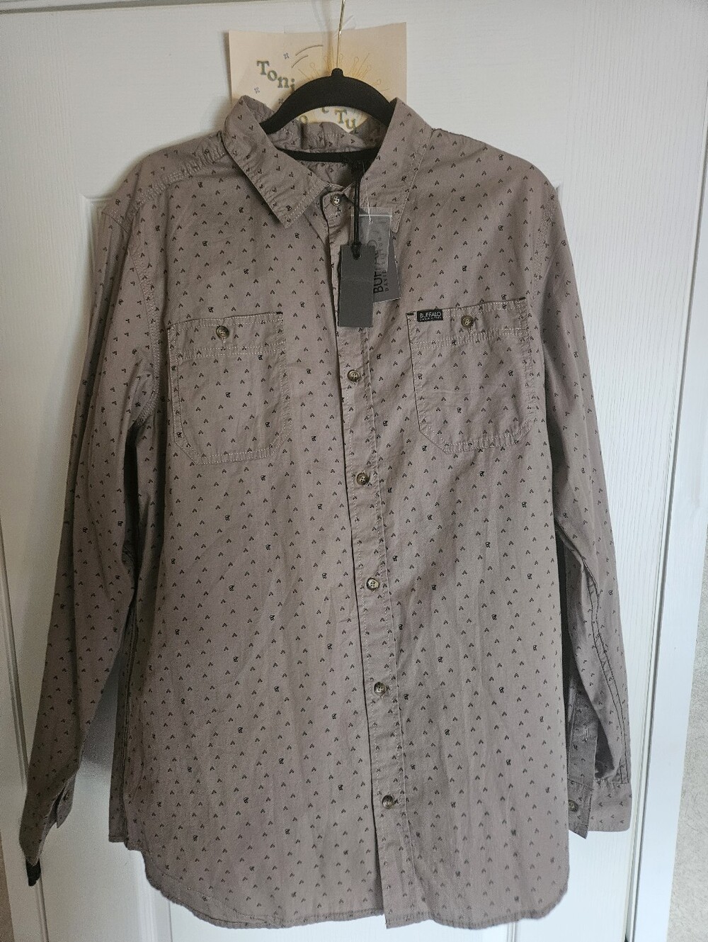 Buffalo David Bitton Taupe Button-Up Shirt with Micro Print